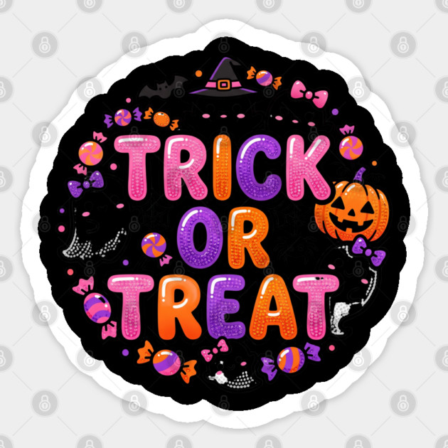 Retro Trick Or Treat Halloween Candy Pumpkin Witch Wreath Aesthetic Sticker