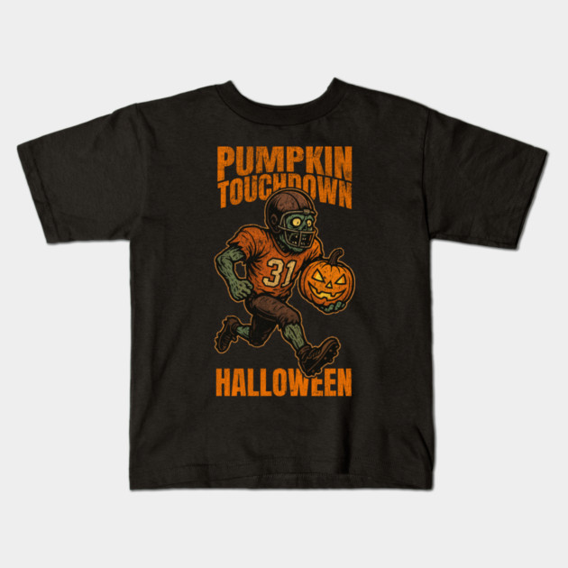 Pumpkin Touchdown Zombie Football Player - Funny Halloween Design Kids T-Shirt
