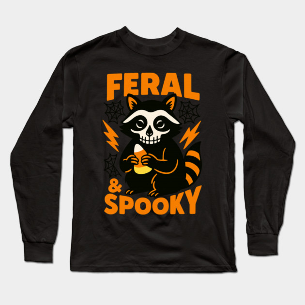 Feral Spooky Raccoon Halloween Candy Corn Long Sleeve T-Shirt