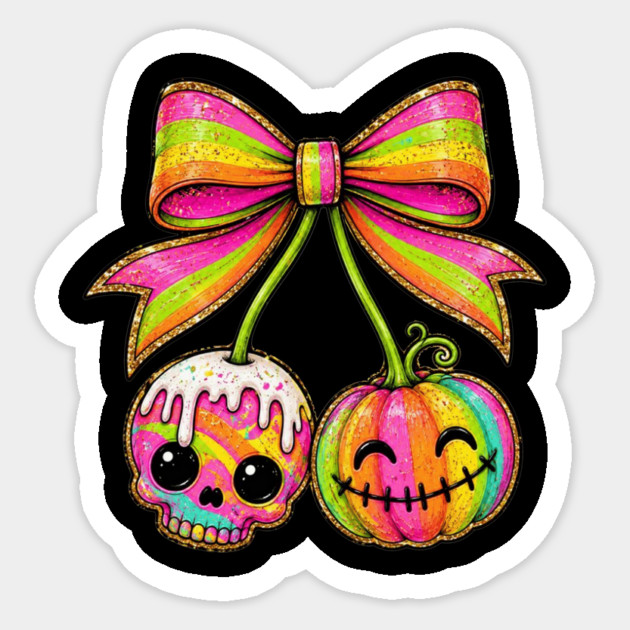 Coquette Halloween Shirt, Skull Pumpkin Bow Tee, Cute Spooky Season Sticker