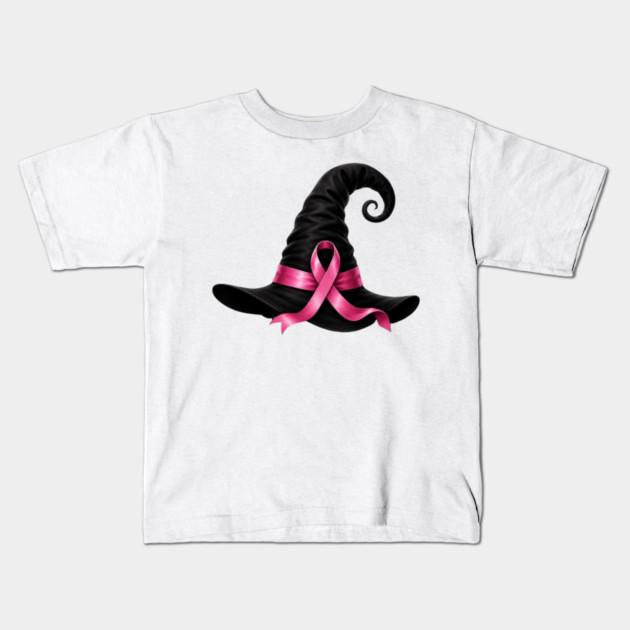 Pink-Ribbon-Witch-Hat-Breast-Cancer-Hal Kids T-Shirt
