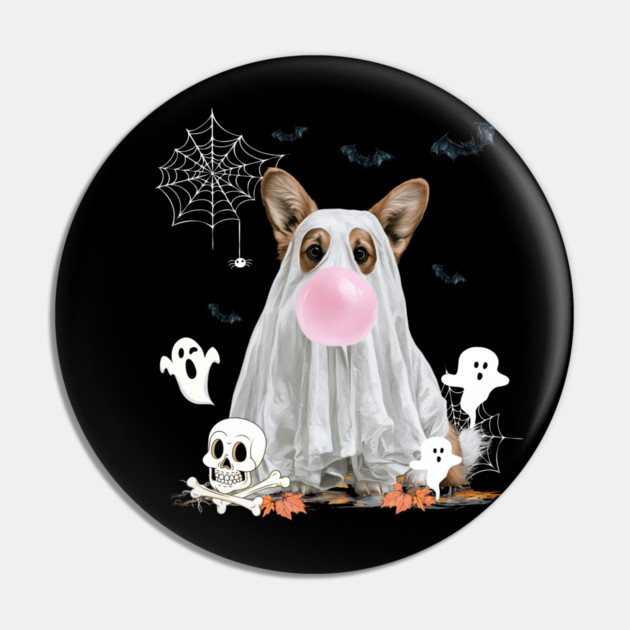 Corgi Dog Ghost Dressed Funny Halloween Dog Lover Pin