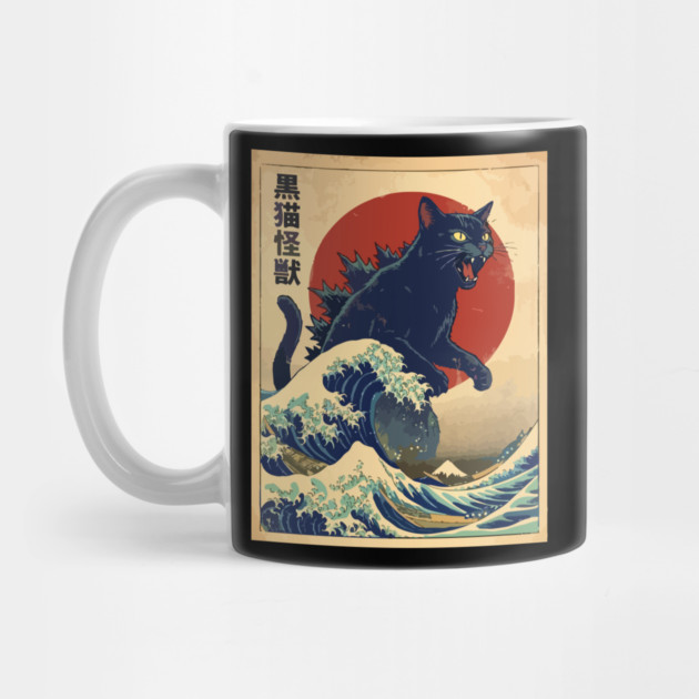 Black Cat Monster Kanagawa Wave Mug