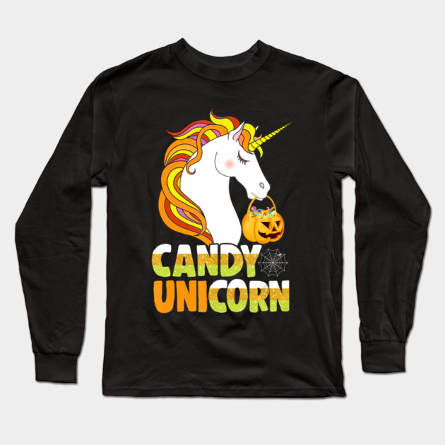 Cute Candy Corn Unicorn Shirt Halloween Girls Outfit Long Sleeve T-Shirt