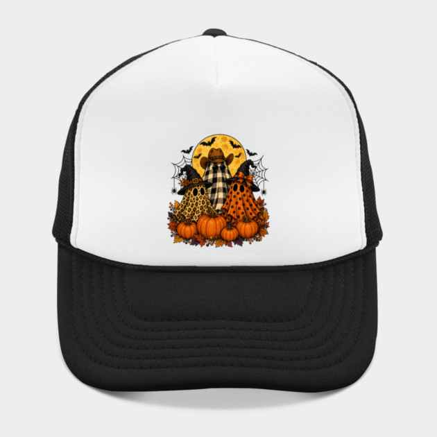 Western Halloween Ghost Trio Pumpkins and Full Moon Hat