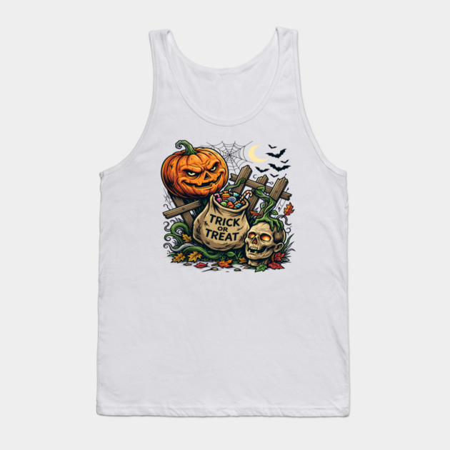 Halloween Trick or Treat Pumpkin and Skull Spooky Design Tank Top