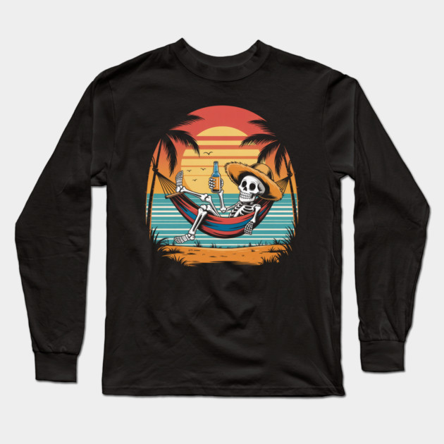 Beach Vacation Skeleton Summer Drinking Long Sleeve T-Shirt