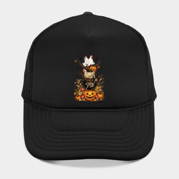 Halloween Chicken Ghost Mummy Skeleton Pumpkins Spooky Farmhouse Hat