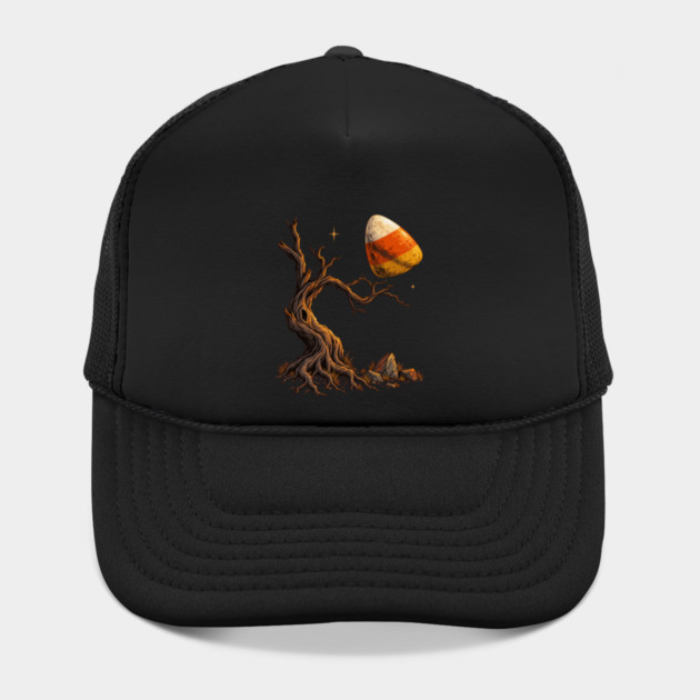 Candy Corn Moon Over Haunted Tree – Spooky Halloween Art Hat