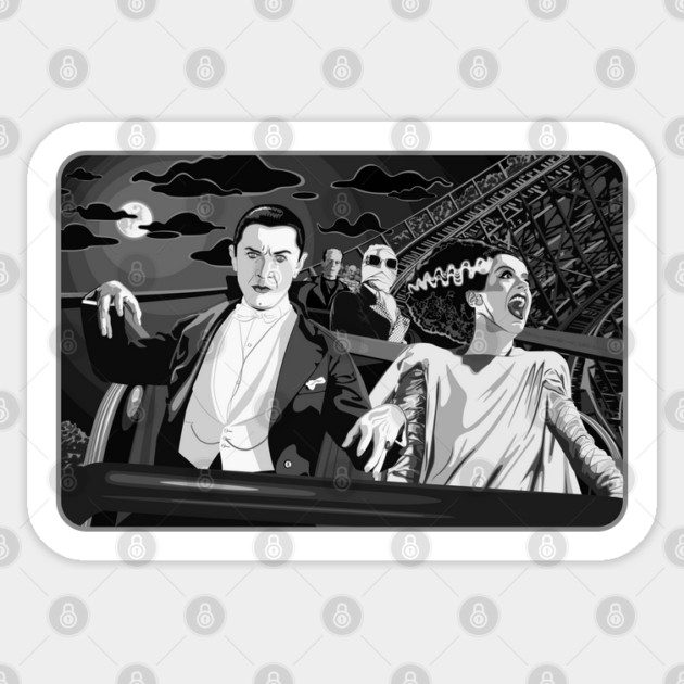 Ups & Downs (B&W) (Universal Monsters on Roller Coaster) Sticker