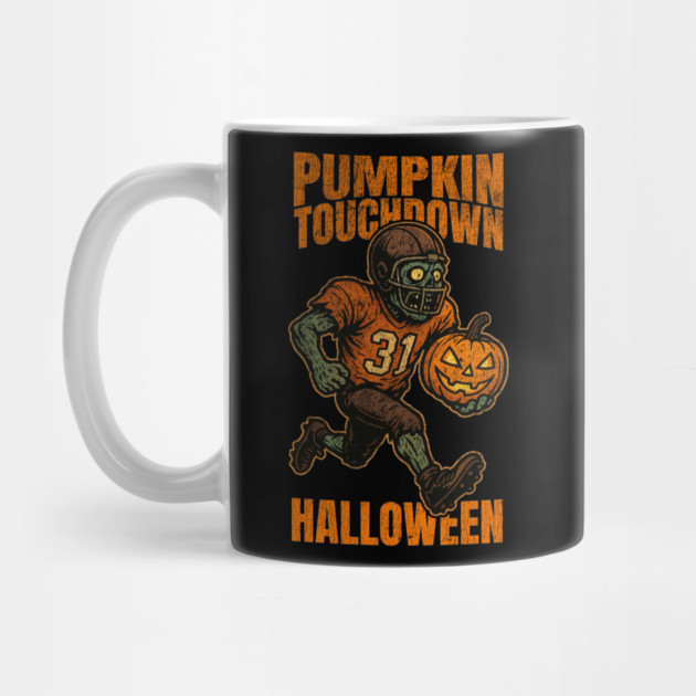 Pumpkin Touchdown Zombie Football Player - Funny Halloween Design Mug