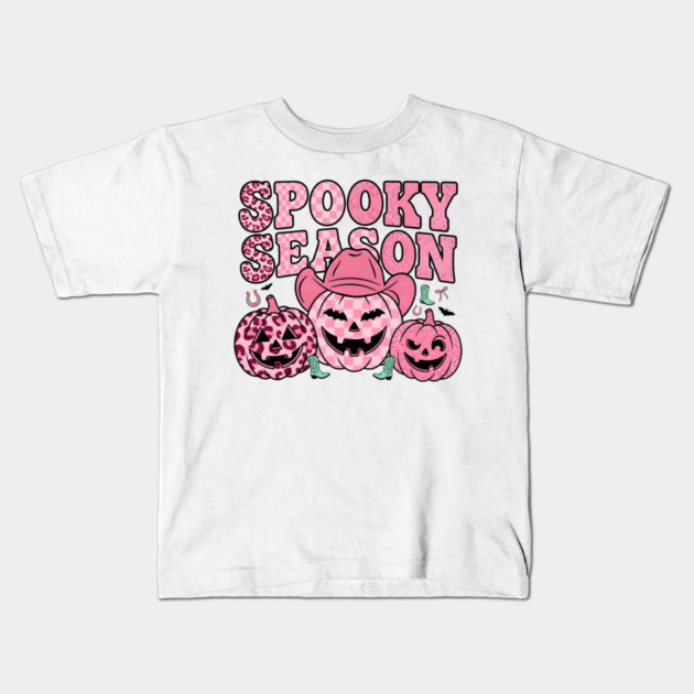 Pink Western Halloween Spooky Season Pumpkins Kids T-Shirt