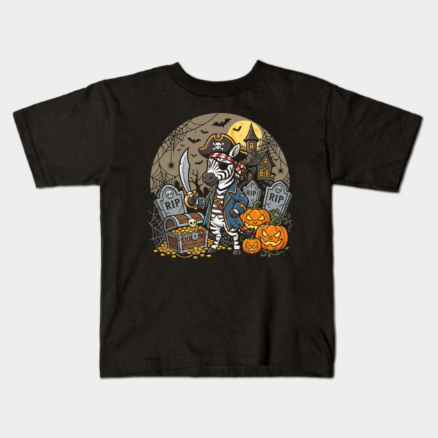 Pirate Zebra Halloween – Funny Carved Pumpkin Costume Art Kids T-Shirt