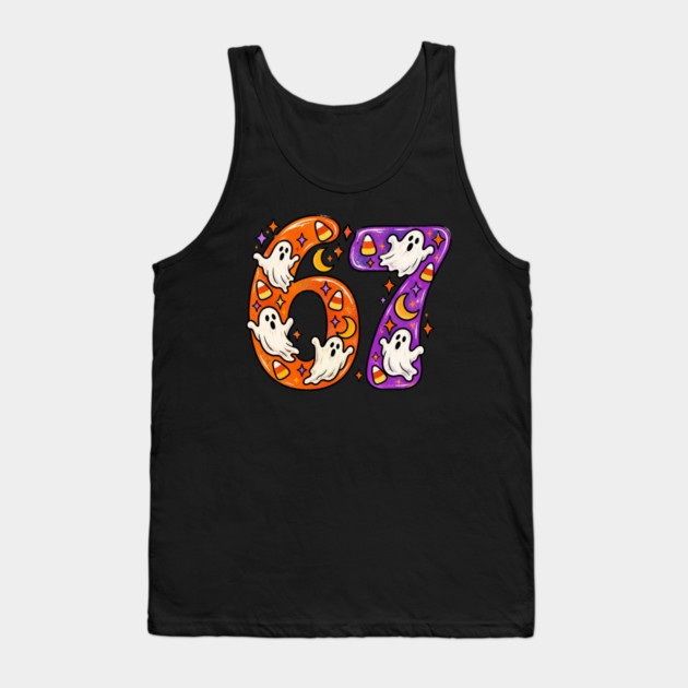 Groovy Spooky 67 Ghost Candy Corn Halloween Retro Graphic Tank Top