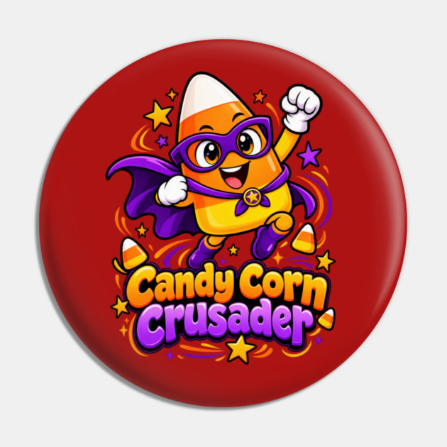 Candy Corn Crusader – Cute Halloween Superhero Pin