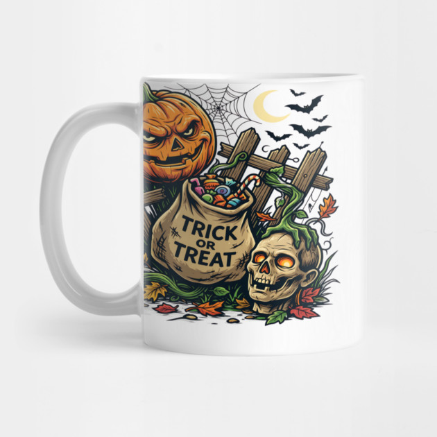 Halloween Trick or Treat Pumpkin and Skull Spooky Design Mug