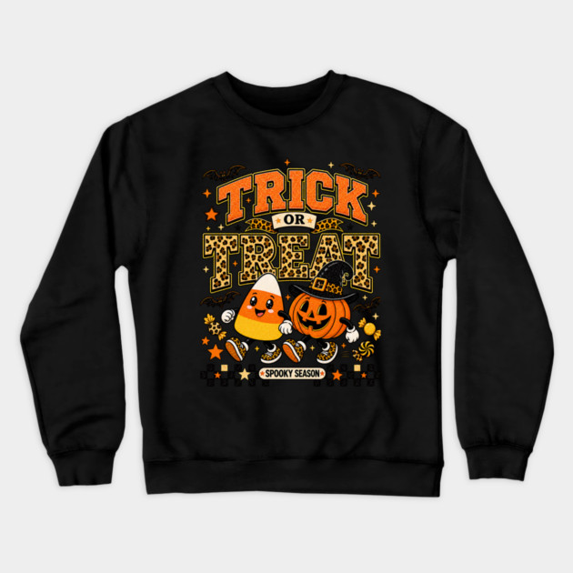Candy Corn Pumpkin Leopard Pattern Colorful Halloween Crewneck Sweatshirt