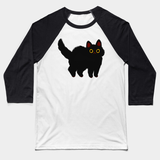 Fluffy Black Cat Baseball T-Shirt
