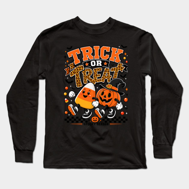 Candy Corn Pumpkin Leopard Pattern Cute Halloween Long Sleeve T-Shirt