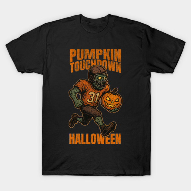 Pumpkin Touchdown Zombie Football Player - Funny Halloween Design T-Shirt