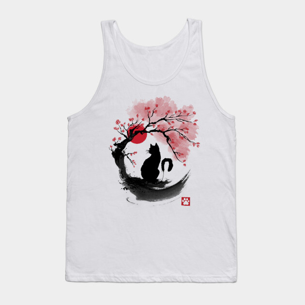 Sakura cat sumi e Tank Top