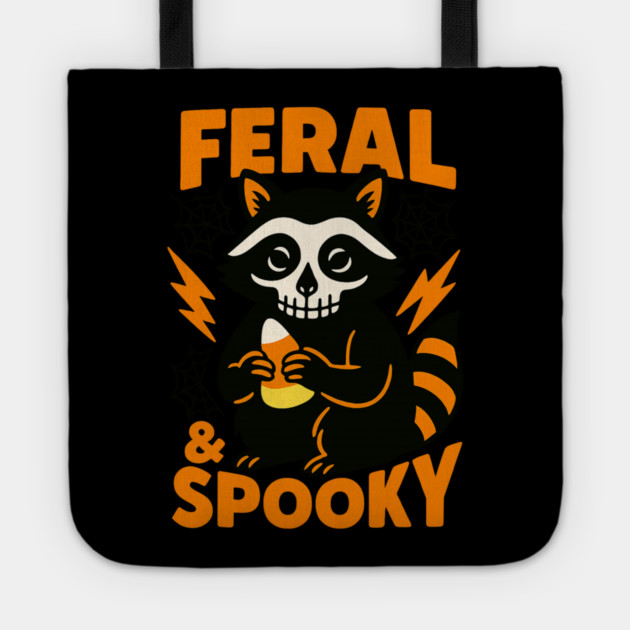 Feral Spooky Raccoon Halloween Candy Corn Tote