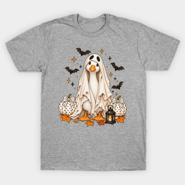 Cute Ghost Goose Halloween with Polka Dot Pumpkins T-Shirt