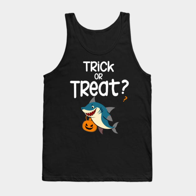 Trick or Treat ? with a shark holding a halloween basket Tank Top