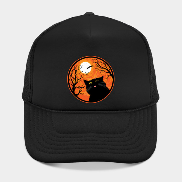 Creepy Cute Halloween Black Cat Going BLEP Hat