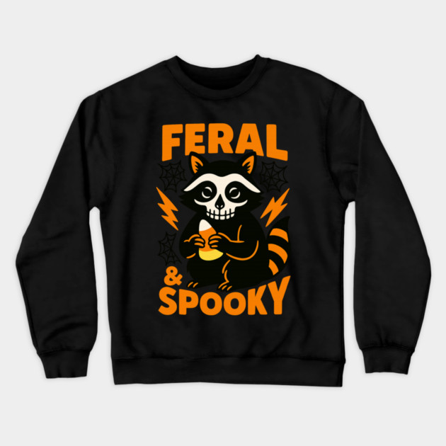 Feral Spooky Raccoon Halloween Candy Corn Crewneck Sweatshirt