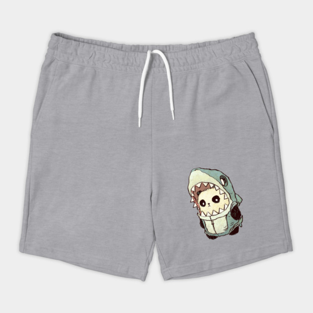 Cute Panda in Shark Costume Drawstring Shorts - Sketchy Panda Wearing a Toothy Shark Hood Onesie, Gift for Animal Lovers