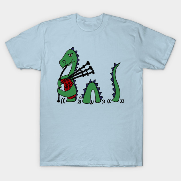 Funny Green Loch Ness Monster Playing Bagpipes T-Shirt
