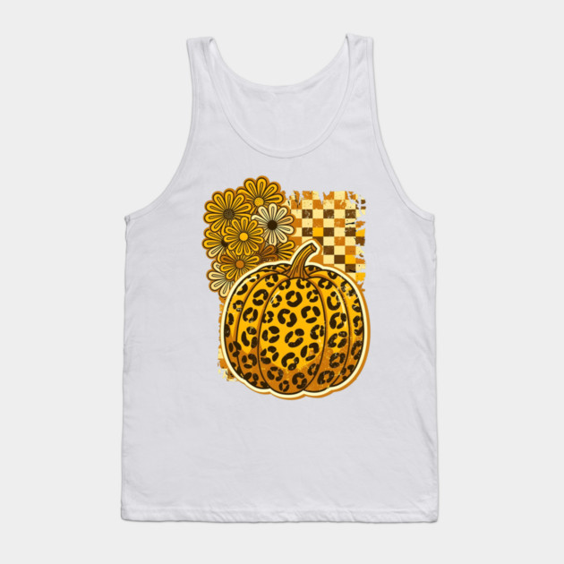 Leopard Pumpkin Patch Checkered Fall Flowers Tank Top