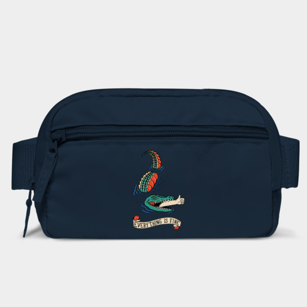 Funny Everything Is Fine Alligator Tattoo Belt Bag - Gator Swallowing an Arm Giving a Thumbs Up, Dark Humor, Fanny Pack, Gift for Reptile Lovers