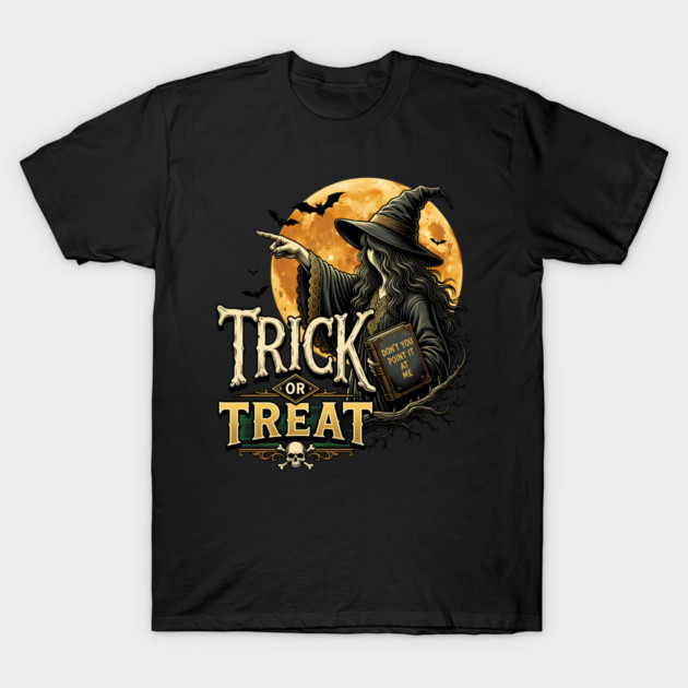 Trick or Treat Halloween Witch and Spooky Full Moon T-Shirt