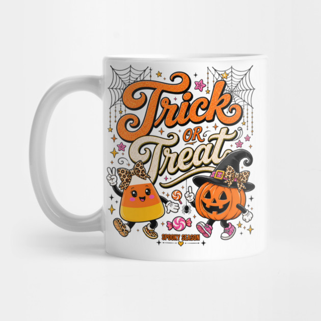 Candy Corn Pumpkin Witch Bow Colorful Halloween Character Mug