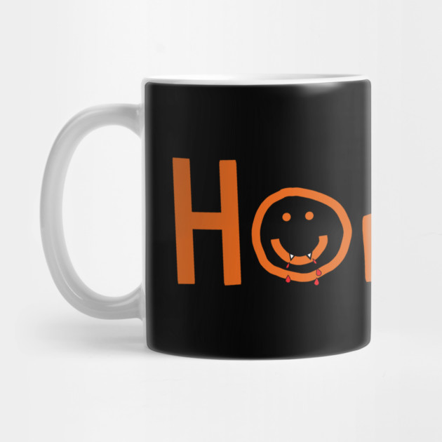 Orange Horror Typography with Smiley Face at Halloween Mug