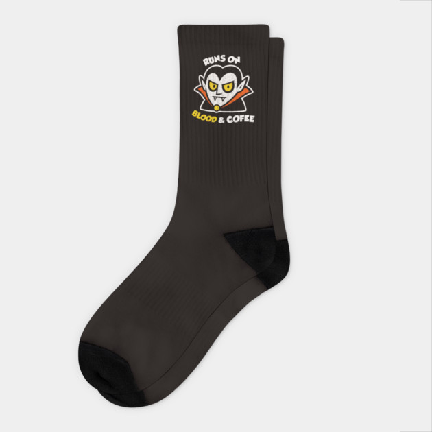 Runs On Blood And Coffee Funny Vampire Halloween Retro Socks