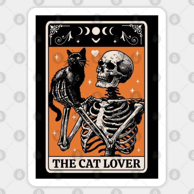 The Cat Lover Tarot Card - Black Cat and Skeleton Halloween Sticker