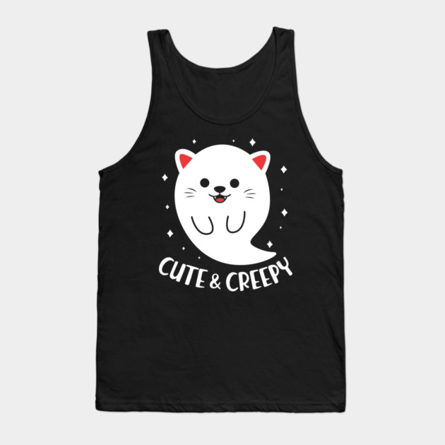 Funny Cute & Creepy Cat Ghost Halloween Tank Top