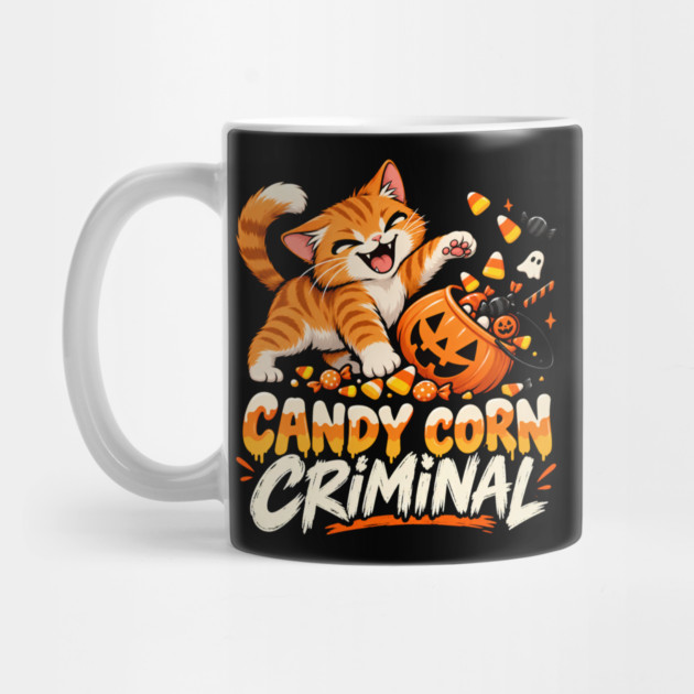 Candy Corn Criminal Shirt, Funny Orange Tabby Cat Halloween Tee, Cute Cat Candy Thief Shirt, Sarcastic Halloween Cat Gift Mug