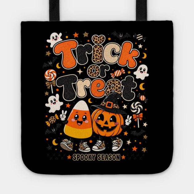 Candy Corn Pumpkin Leopard Pattern Halloween Character Tote