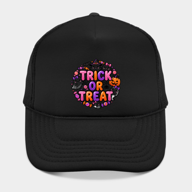 Retro Trick Or Treat Halloween Candy Pumpkin Witch Wreath Aesthetic Hat