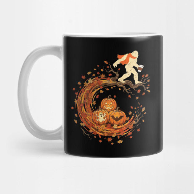Coffee Bigfoot Tree Autumn Moon Pumpkin Fall Season Mug