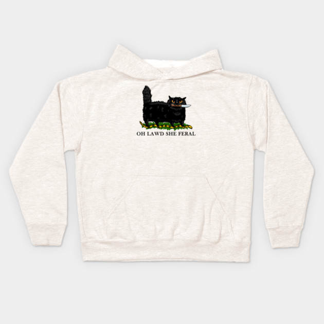 Oh Lawd She Feral Black Cat Kids Hoodie