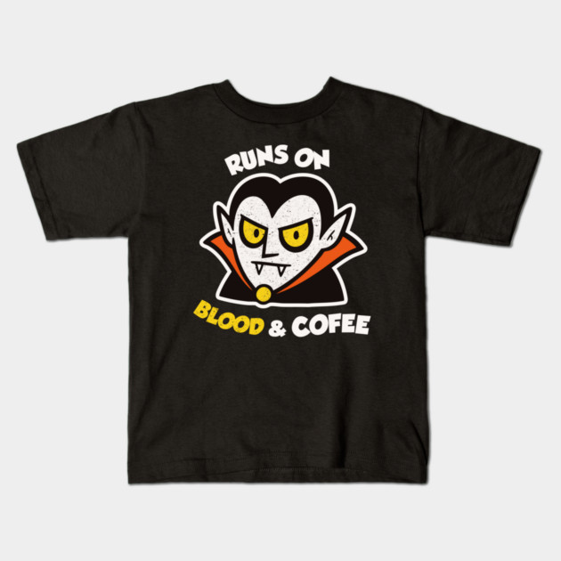 Runs On Blood And Coffee Funny Vampire Halloween Retro Kids T-Shirt
