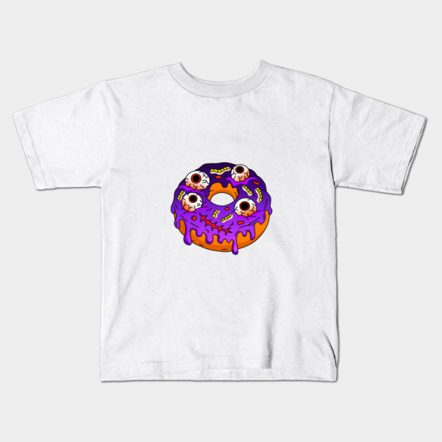 Spooky Halloween Monster Doughnut topped with Eyeballs Maggots Stitched Mouth and Purple Glaze Vector Kids T-Shirt