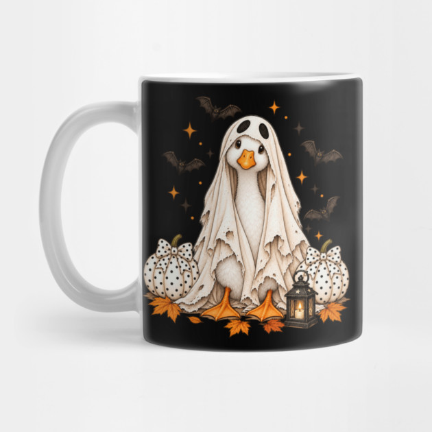 Cute Ghost Goose Halloween with Polka Dot Pumpkins Mug