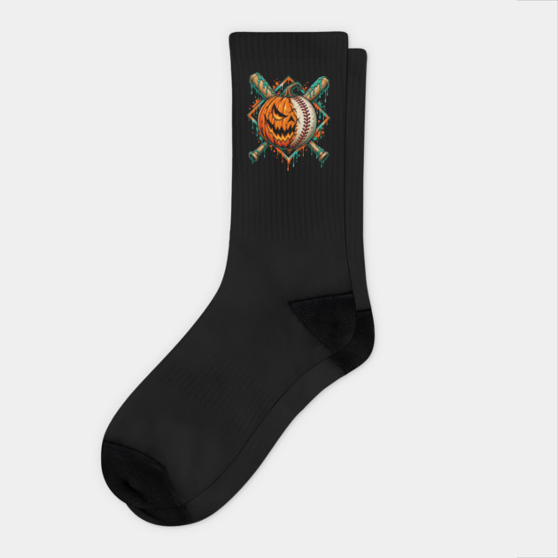 Halloween Pumpkin Baseball Bat Socks