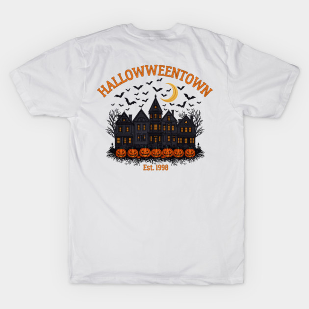 Halloweentown Est 1998 Retro Spooky Haunted House Bats and Pumpkins T-Shirt